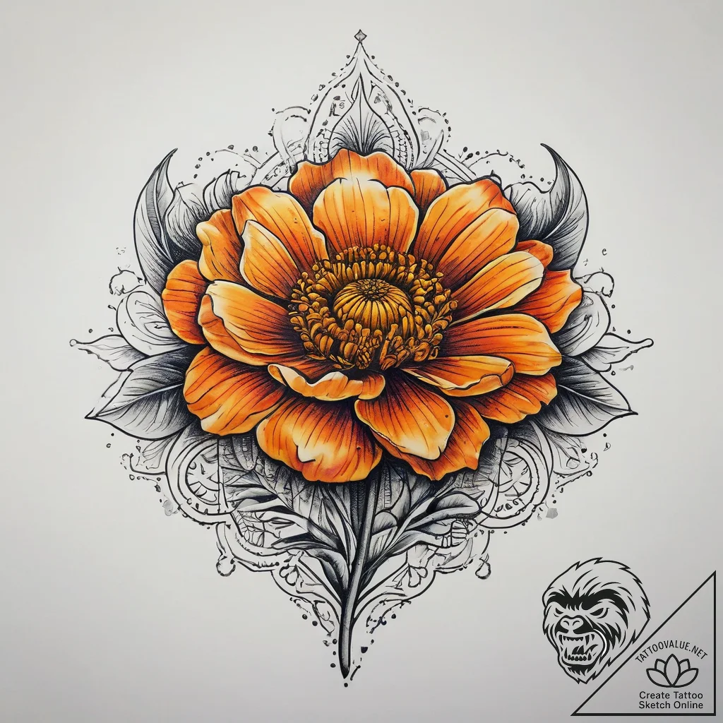 Tattoo sketch marigold, tattoo line art, vibr... - tattoo sketch (№1757428840_0, 09.09.2025 14:40) — tattoovalue.net