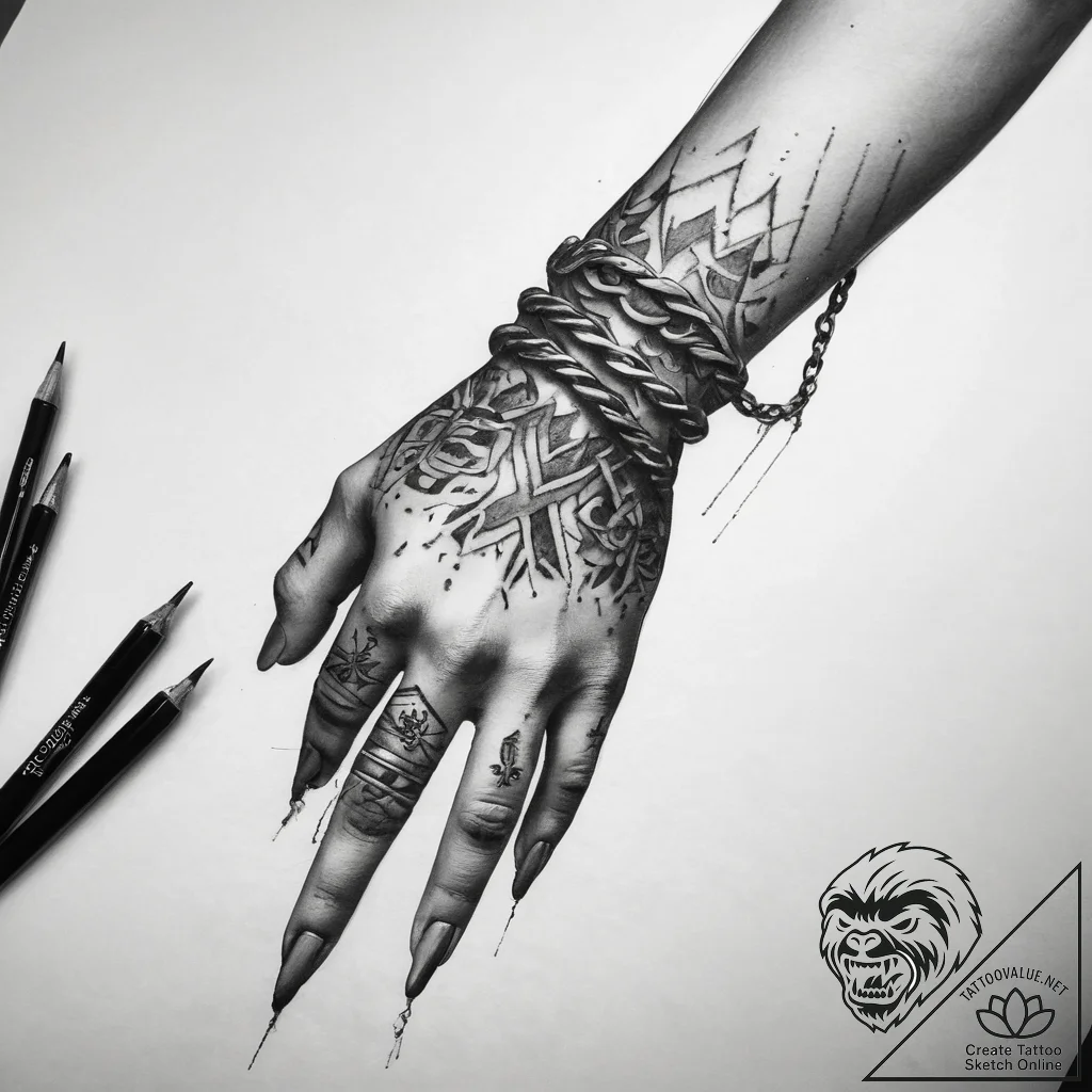 Tattoo sketch hands with a chain, tattoo sket... - tattoo sketch (№1757429833_0, 09.09.2025 14:57) — tattoovalue.net