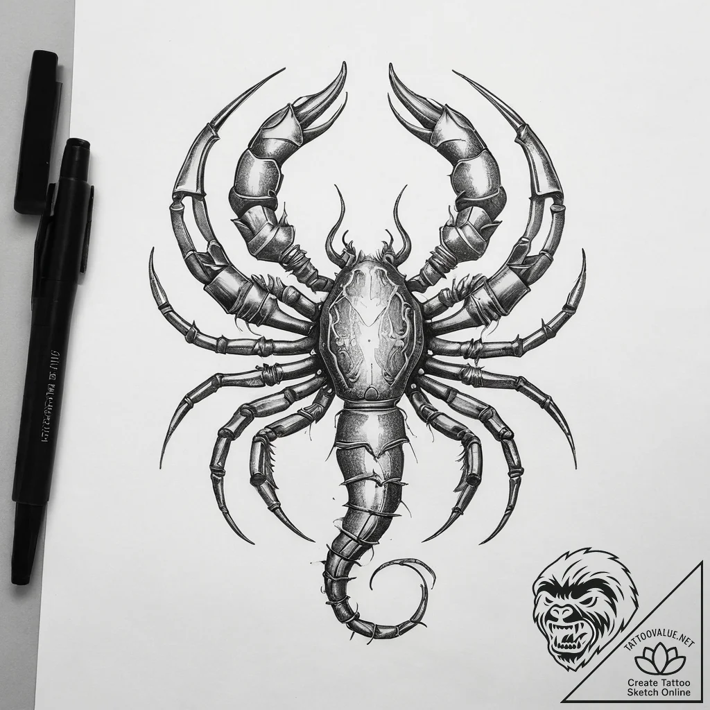 Tattoo sketch scorpio zodiac symbol, concept... - tattoo sketch (№1757431781_0, 09.09.2025 15:29) — tattoovalue.net