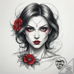 Tattoo sketch vampire with a flower, artistic… – tattoo sketch (№1757432374_0, 09.09.2025 15:39) — tattoovalue.net