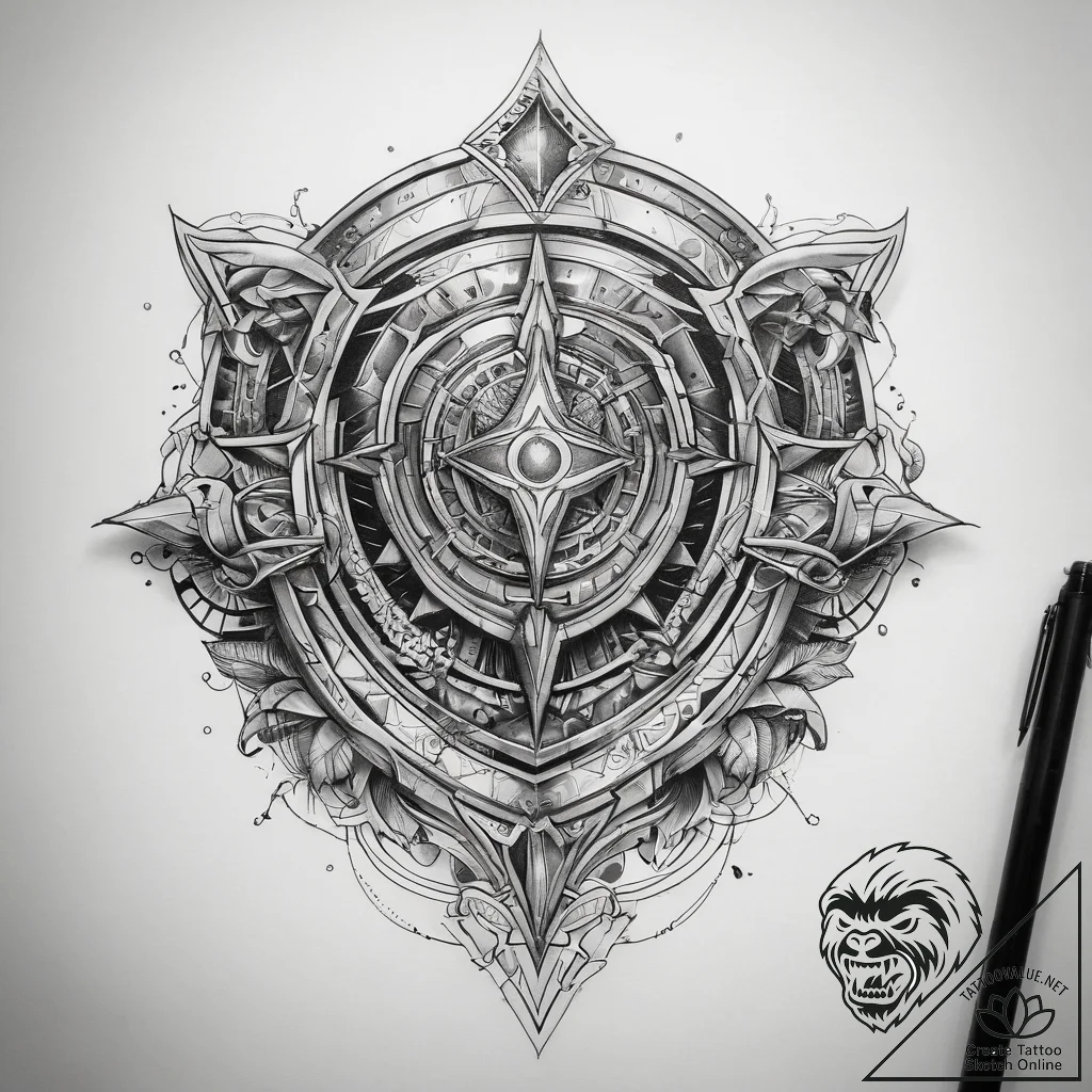 Tattoo sketch cosmic shield, tattoo line art,... - tattoo sketch (№1757432576_0, 09.09.2025 15:42) — tattoovalue.net