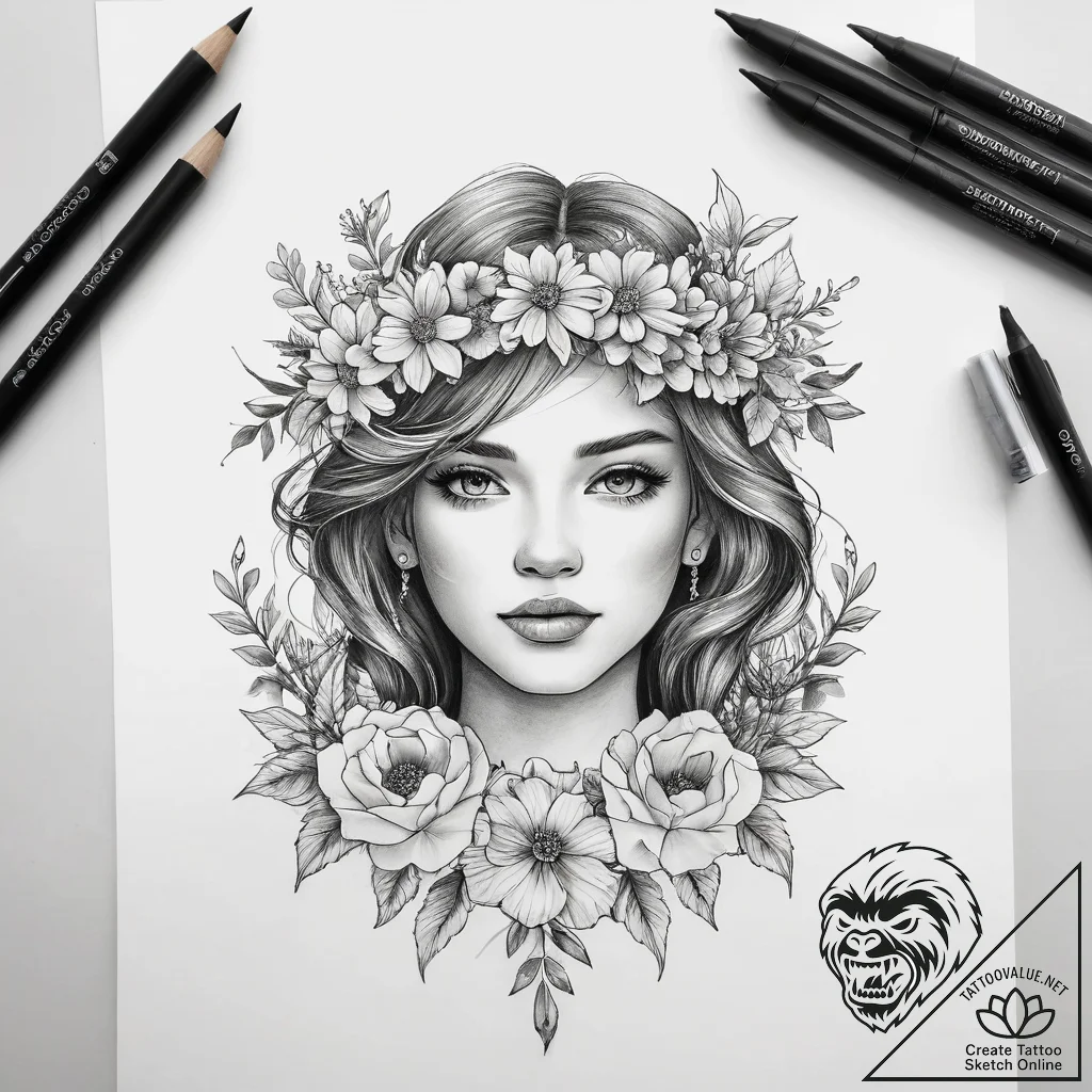 Tattoo sketch flower crown tattoo - tattoo sketch (№1757432774_0, 09.09.2025 15:46) — tattoovalue.net