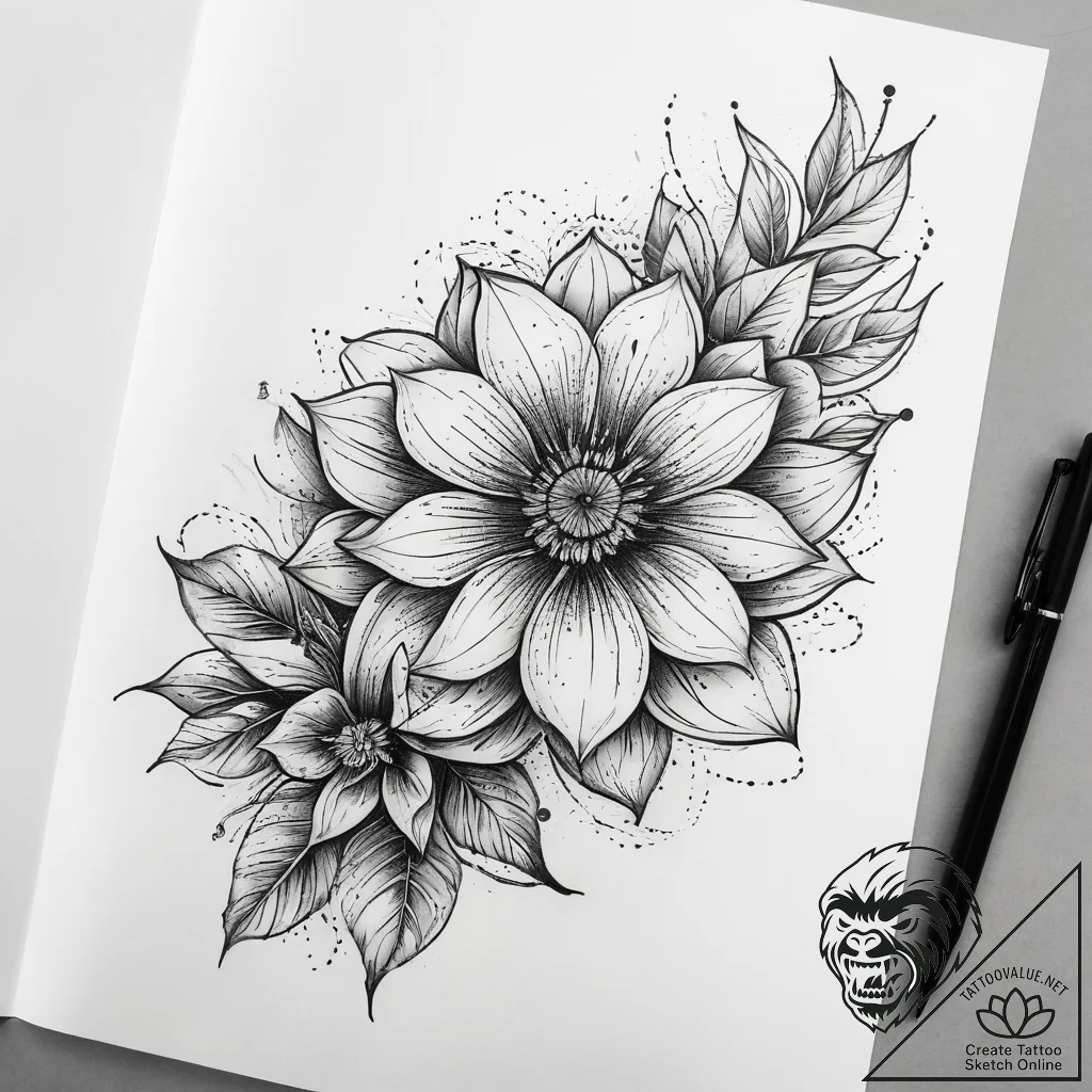 Tattoo sketch clutch with a flower, artistic... - tattoo sketch (№1757432968_0, 09.09.2025 15:49) — tattoovalue.net