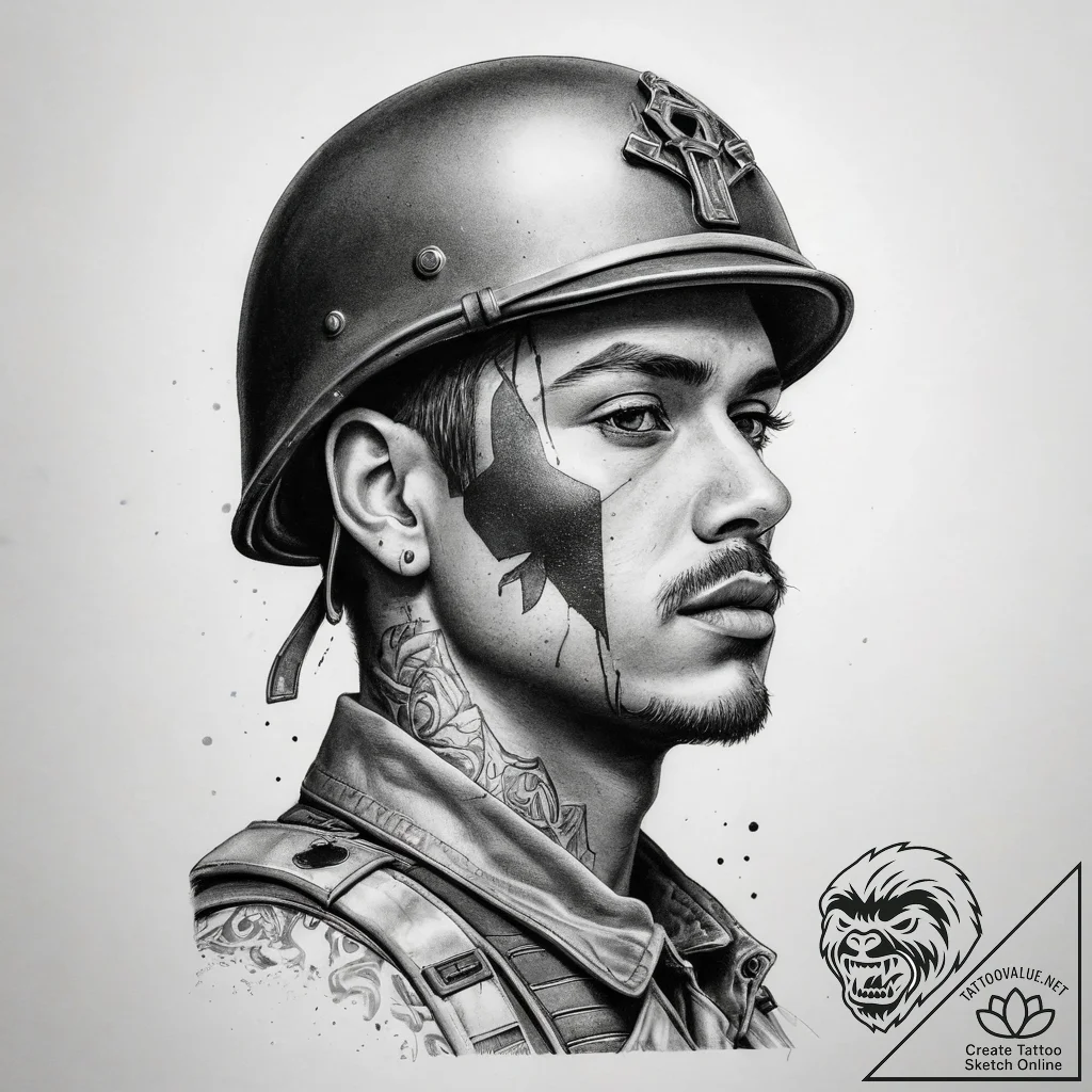 Tattoo sketch soldier with a pencil, ink illu... - tattoo sketch (№1757433566_0, 09.09.2025 15:59) — tattoovalue.net