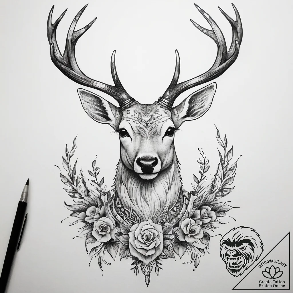 Tattoo sketch neo-traditional олень - tattoo sketch (№1757433958_0, 09.09.2025 16:05) — tattoovalue.net