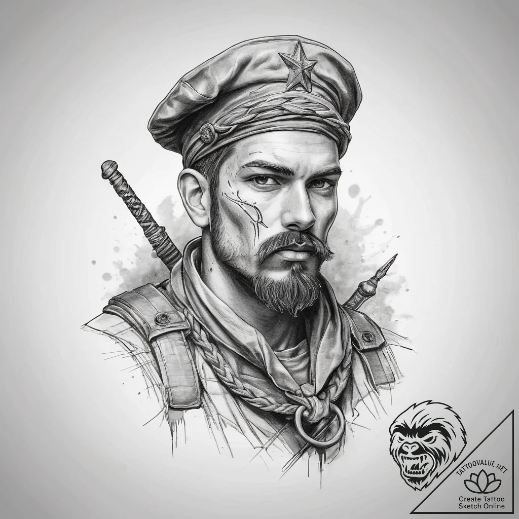 Tattoo sketch soldier with a knot, tattoo dra... - tattoo sketch (№1757435140_0, 09.09.2025 16:25) — tattoovalue.net