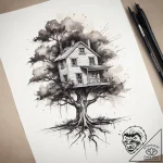 Tattoo sketch a house with a tree, ink illust… – tattoo sketch (№1757436515_0, 09.09.2025 16:48) — tattoovalue.net
