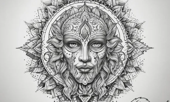 Tattoo sketch divine portrayal, concept art f... - tattoo sketch (№1757437102_0, 09.09.2025 16:58) — tattoovalue.net