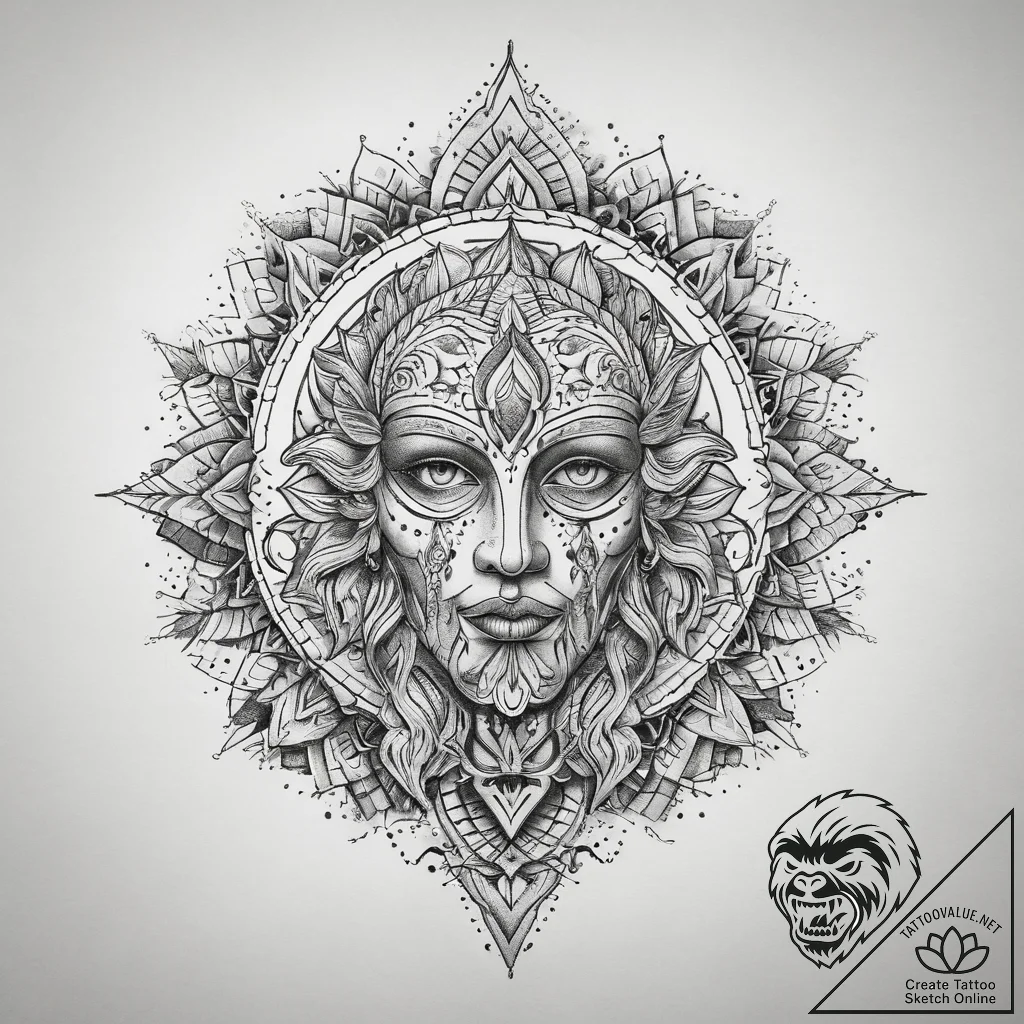 Tattoo sketch divine portrayal, concept art f... - tattoo sketch (№1757437102_0, 09.09.2025 16:58) — tattoovalue.net