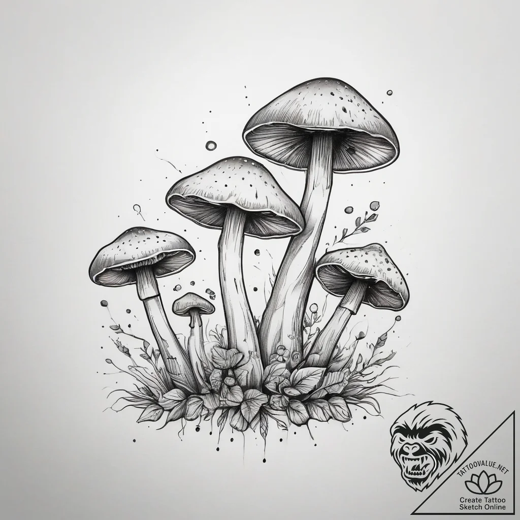 Tattoo sketch glowing mushrooms, ink illustra... - tattoo sketch (№1757438294_0, 09.09.2025 17:18) — tattoovalue.net