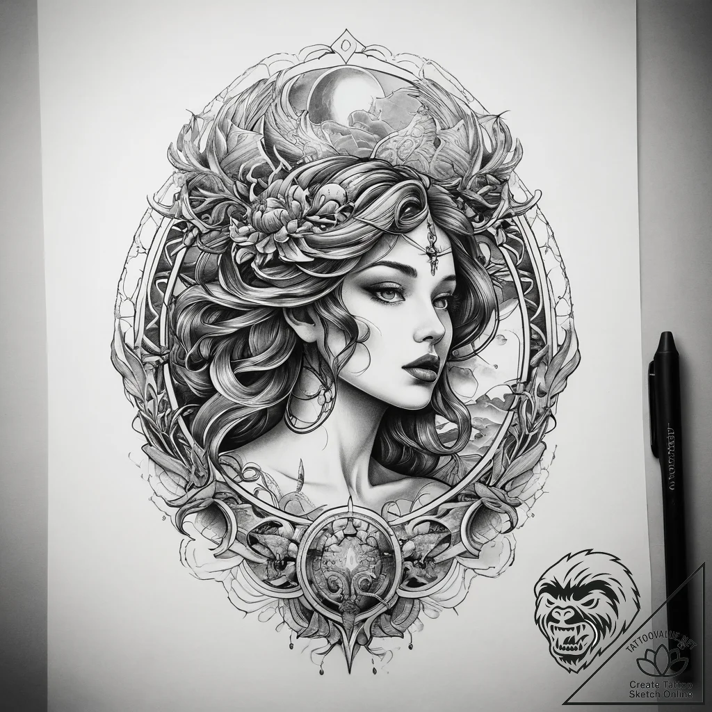 Tattoo sketch mystical ocean, tattoo line art... - tattoo sketch (№1757439488_0, 09.09.2025 17:38) — tattoovalue.net