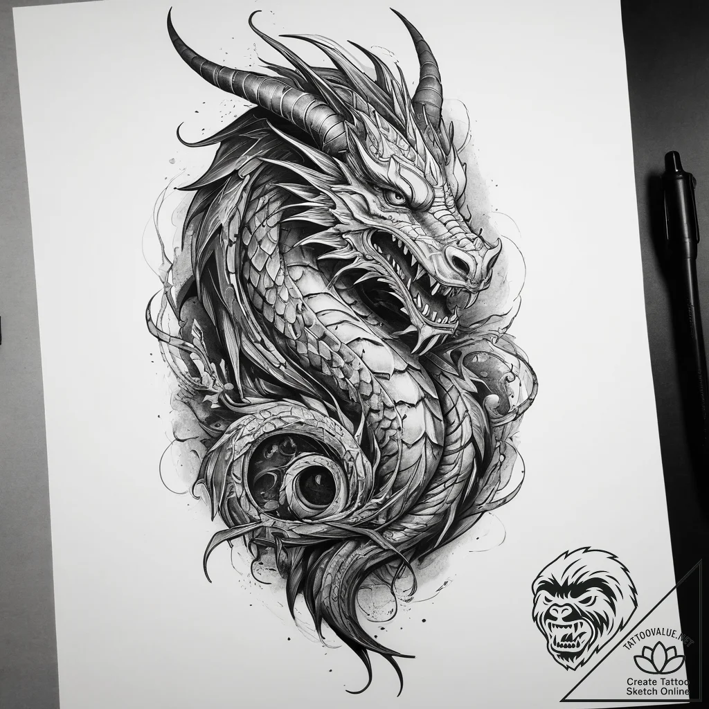 Tattoo sketch norse dragon, concept art for t... - tattoo sketch (№1757439881_0, 09.09.2025 17:44) — tattoovalue.net