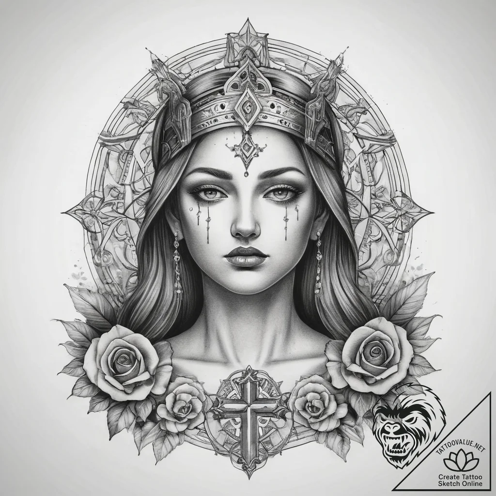 Tattoo sketch religious icon, ink illustratio... - tattoo sketch (№1757441073_0, 09.09.2025 18:04) — tattoovalue.net