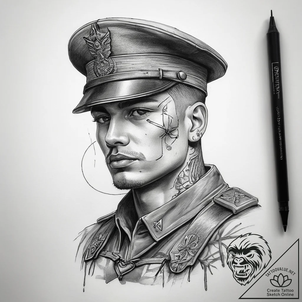 Tattoo sketch soldier with a ring, tattoo lin... - tattoo sketch (№1757442466_0, 09.09.2025 18:27) — tattoovalue.net