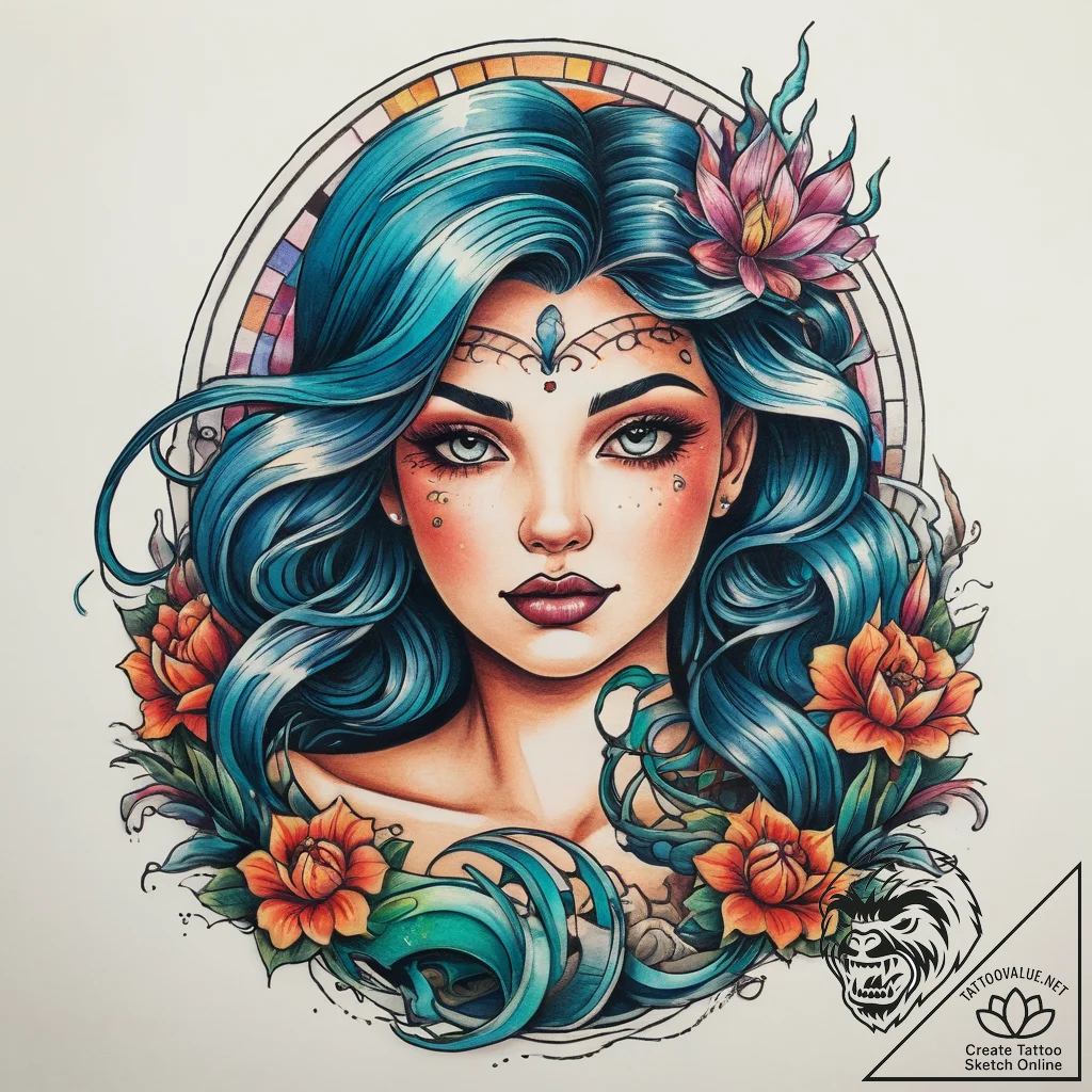 Tattoo sketch siren with a mermaid, artistic... - tattoo sketch (№1757443249_0, 09.09.2025 18:40) — tattoovalue.net