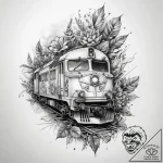 Tattoo sketch train with a plant, tattoo line… – tattoo sketch (№1757443652_0, 09.09.2025 18:47) — tattoovalue.net
