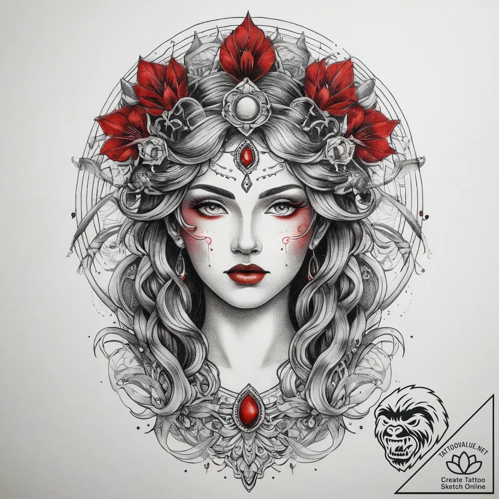 Tattoo sketch goddess tattoo, tattoo line art... - tattoo sketch (№1757444246_0, 09.09.2025 18:57) — tattoovalue.net