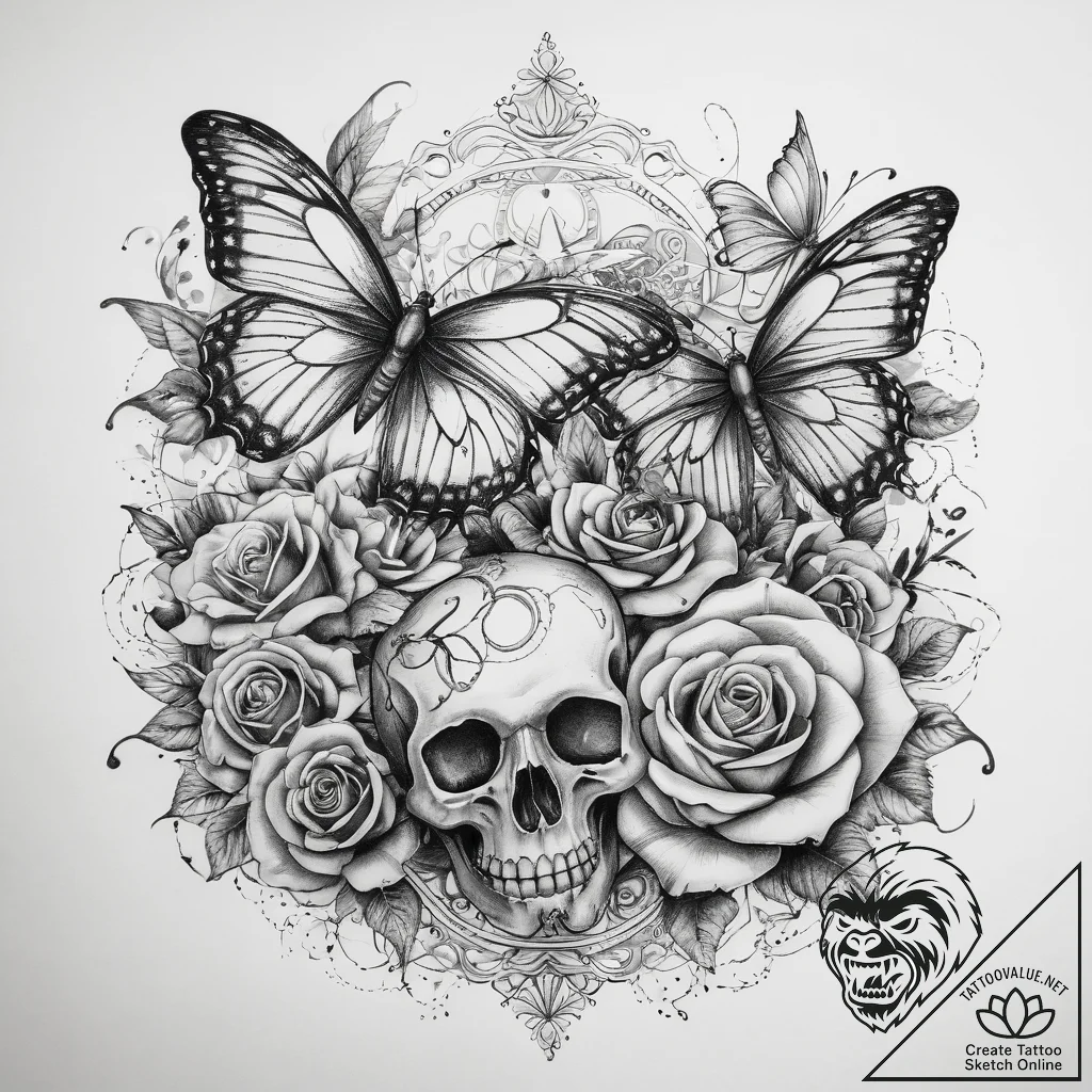 Tattoo sketch узор с бабочками, concept art f... - tattoo sketch (№1757448396_0, 09.09.2025 20:06) — tattoovalue.net