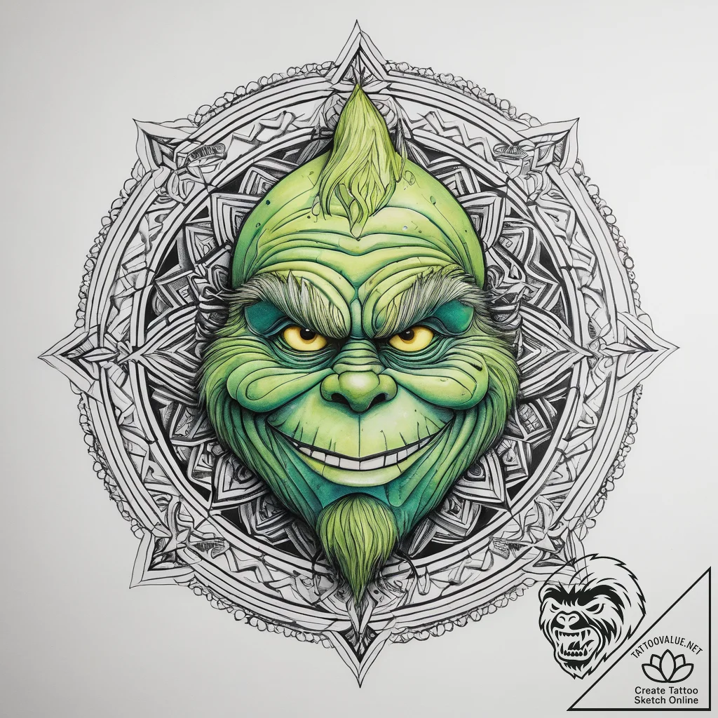 Tattoo sketch the grinch with a tombstone, ta... - tattoo sketch (№1757448601_0, 09.09.2025 20:10) — tattoovalue.net