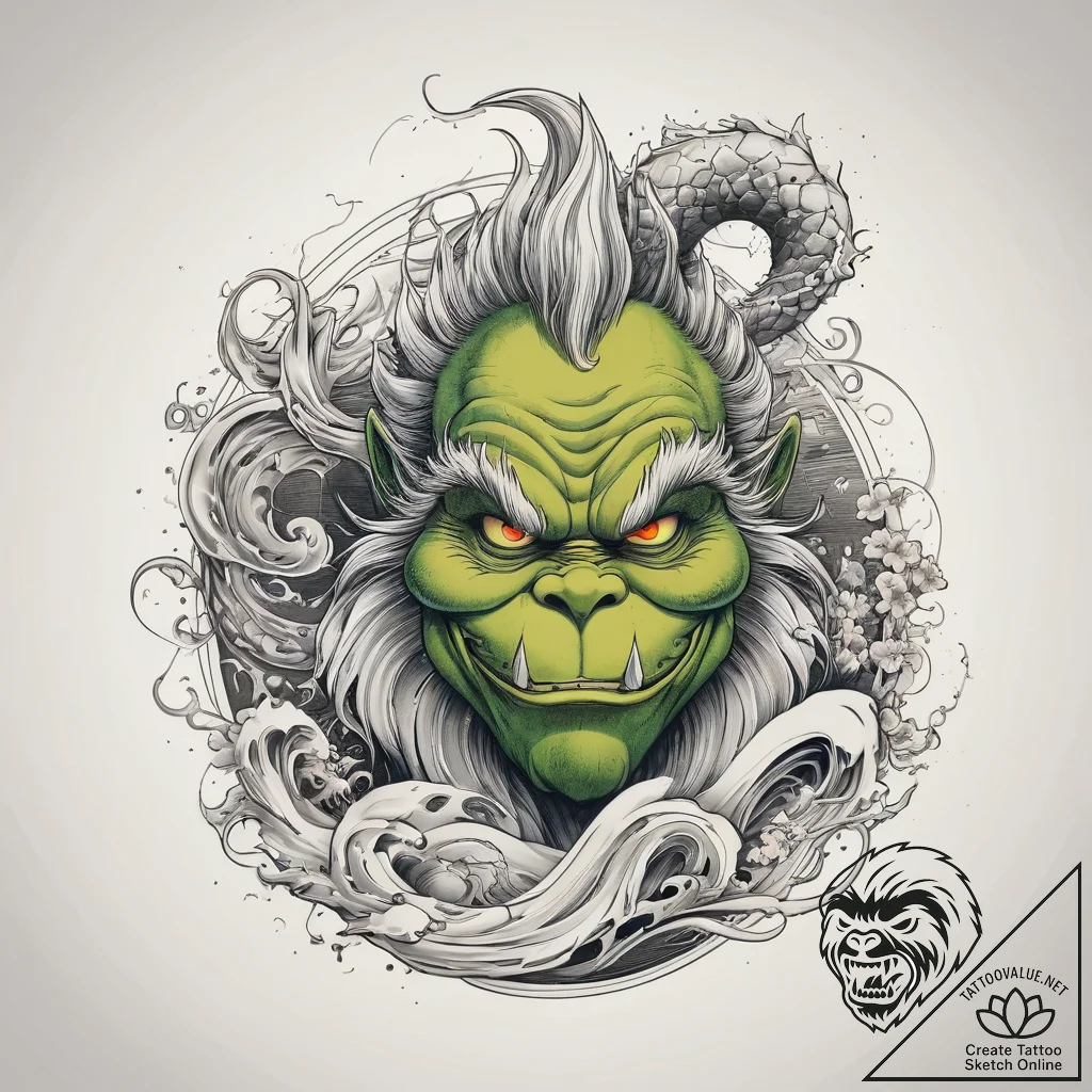 Tattoo sketch the grinch with a tail, concept... - tattoo sketch (№1757448796_0, 09.09.2025 20:13) — tattoovalue.net