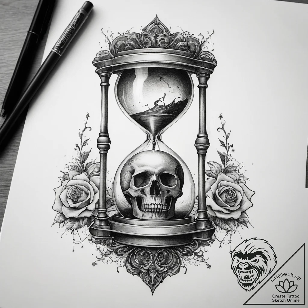 Tattoo sketch hourglass with a skull, ink ill... - tattoo sketch (№1757449195_0, 09.09.2025 20:19) — tattoovalue.net