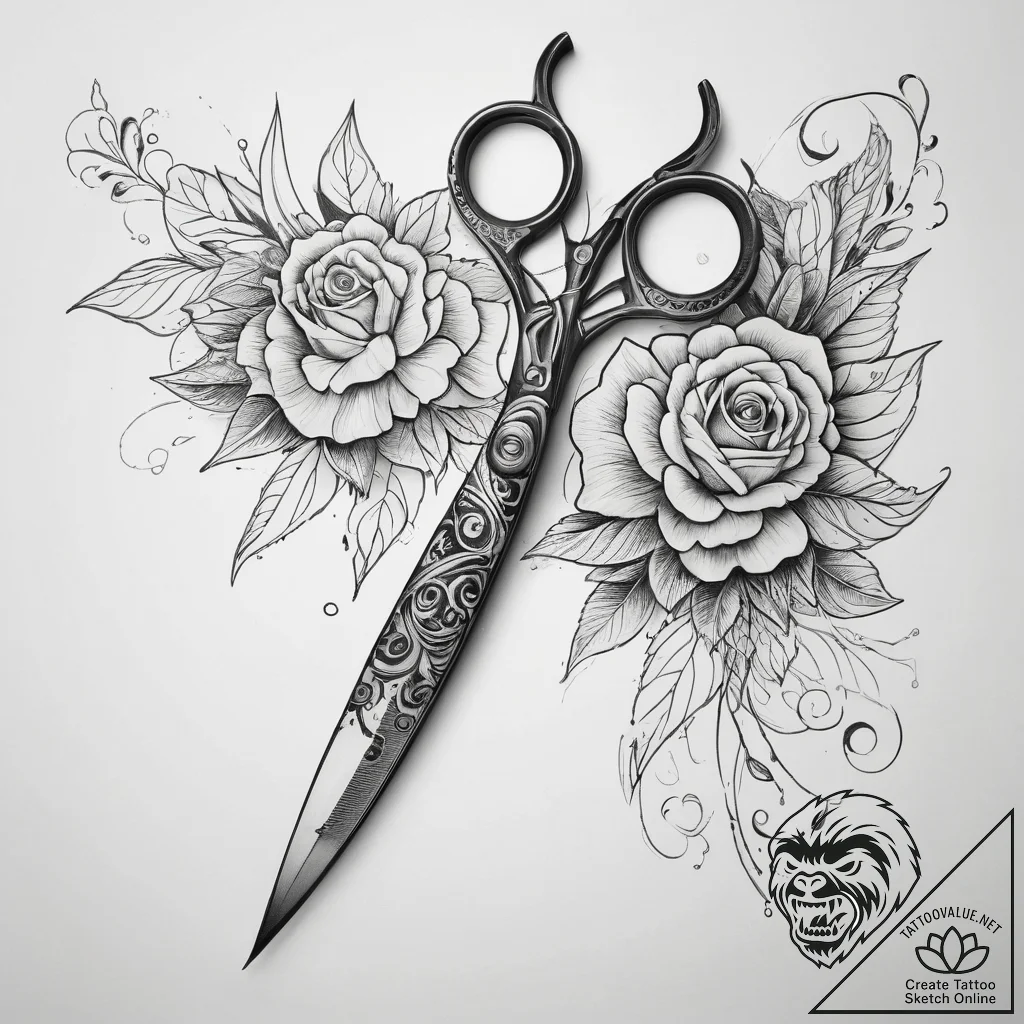 Tattoo sketch scissors with a comb, ink illus... - tattoo sketch (№1757449391_0, 09.09.2025 20:23) — tattoovalue.net