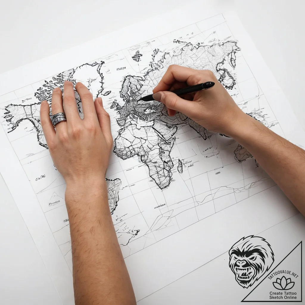 Tattoo sketch hands with a map - tattoo sketch (№1757452159_0, 09.09.2025 21:09) — tattoovalue.net