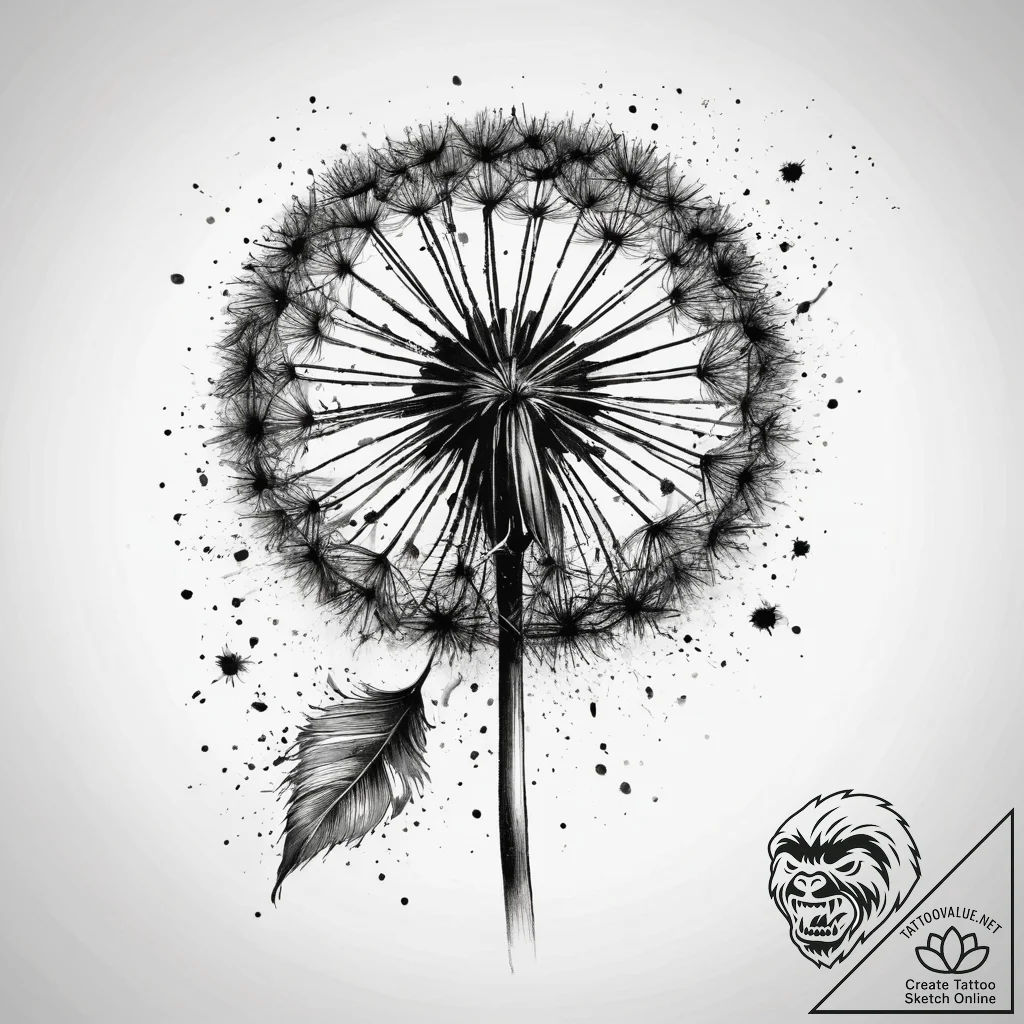 Tattoo sketch dandelion with seeds blowing aw... - tattoo sketch (№1757452358_0, 09.09.2025 21:12) — tattoovalue.net