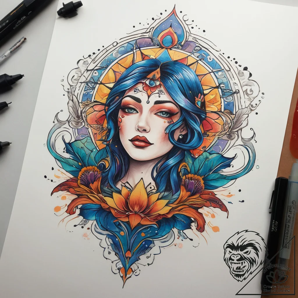 Tattoo sketch cosmic fount, tattoo flash shee... - tattoo sketch (№1757452750_0, 09.09.2025 21:19) — tattoovalue.net