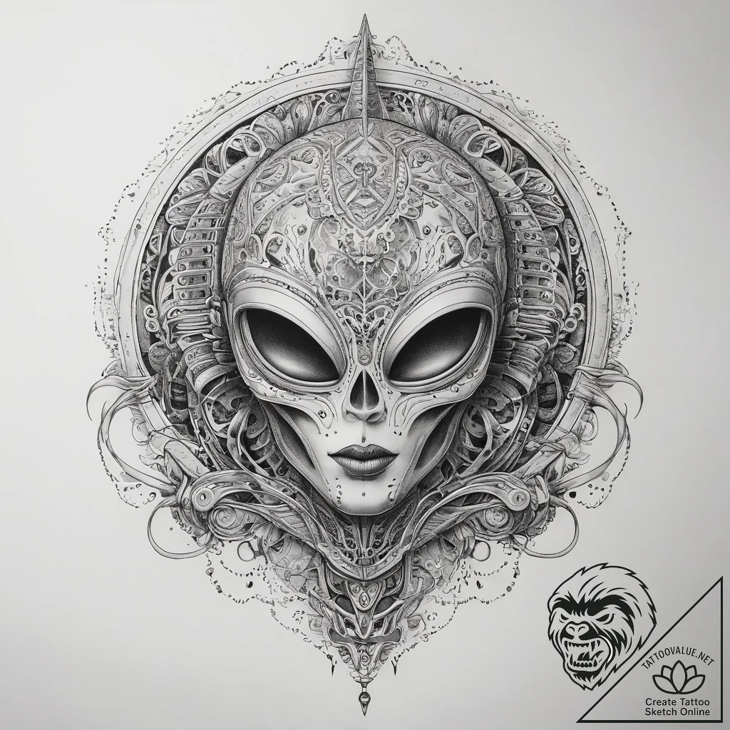 Tattoo sketch alien in a spaceship, tattoo li... - tattoo sketch (№1757452946_0, 09.09.2025 21:22) — tattoovalue.net