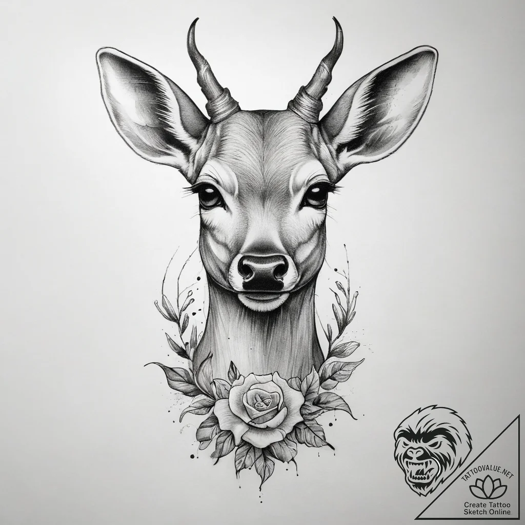 Tattoo sketch graceful fawn tattoo - tattoo sketch (№1757453146_0, 09.09.2025 21:25) — tattoovalue.net