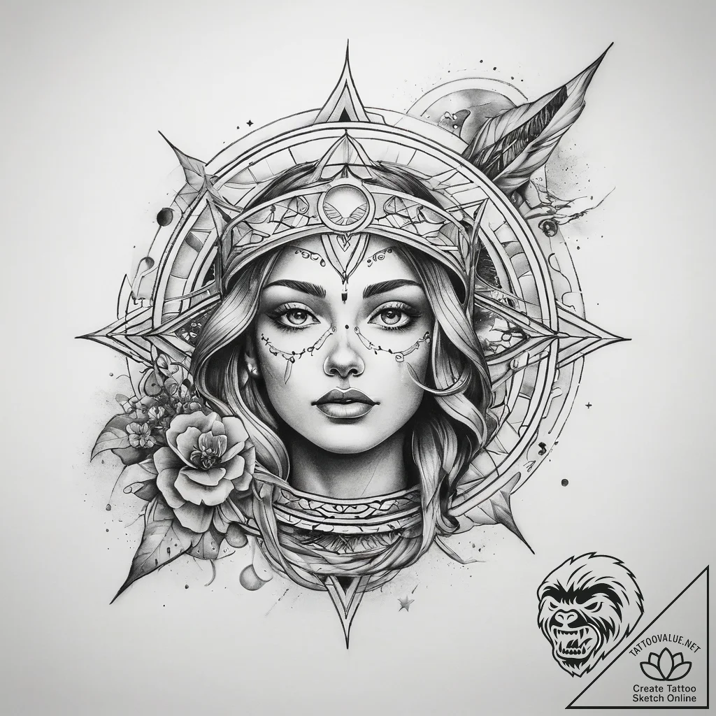 Tattoo sketch cosmic past - tattoo sketch (№1757454723_0, 09.09.2025 21:52) — tattoovalue.net