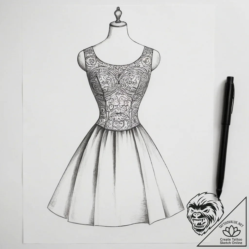 Tattoo sketch tailor's dummy with a dress - tattoo sketch (№1757455518_0, 09.09.2025 22:05) — tattoovalue.net
