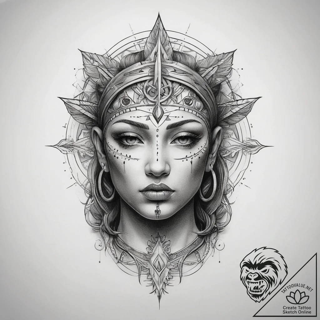 Tattoo sketch spiritual portrayal, artistic t... - tattoo sketch (№1757455925_0, 09.09.2025 22:12) — tattoovalue.net