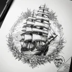 Tattoo sketch ship, tattoo line art, detailed… – tattoo sketch (№1757456317_0, 09.09.2025 22:18) — tattoovalue.net
