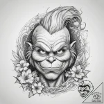 Tattoo sketch the grinch with a feather, tatt… – tattoo sketch (№1757456513_0, 09.09.2025 22:21) — tattoovalue.net