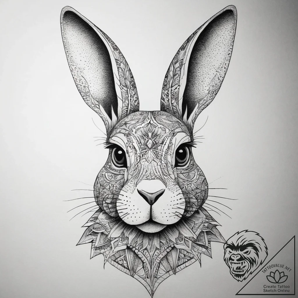Tattoo sketch кролик, tattoo line art, dotwor... - tattoo sketch (№1757456908_0, 09.09.2025 22:28) — tattoovalue.net
