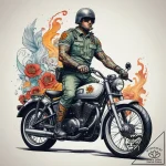 Tattoo sketch soldier with a bike, ink illust… – tattoo sketch (№1757463314_0, 10.09.2025 00:15) — tattoovalue.net