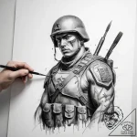 Tattoo sketch soldier with a brush – tattoo sketch (№1757463714_0, 10.09.2025 00:21) — tattoovalue.net