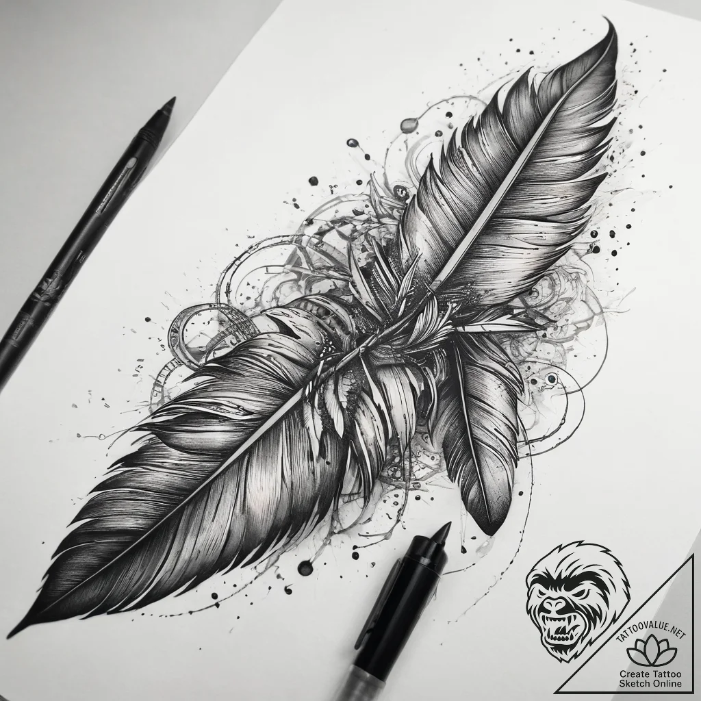 Tattoo sketch череп с перьями, artistic tatto... - tattoo sketch (№1757464502_0, 10.09.2025 00:35) — tattoovalue.net