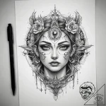 Tattoo sketch mystical entity – tattoo sketch (№1757465294_0, 10.09.2025 00:48) — tattoovalue.net