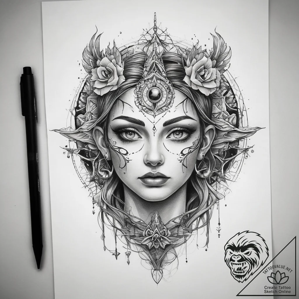 Tattoo sketch mystical entity - tattoo sketch (№1757465294_0, 10.09.2025 00:48) — tattoovalue.net
