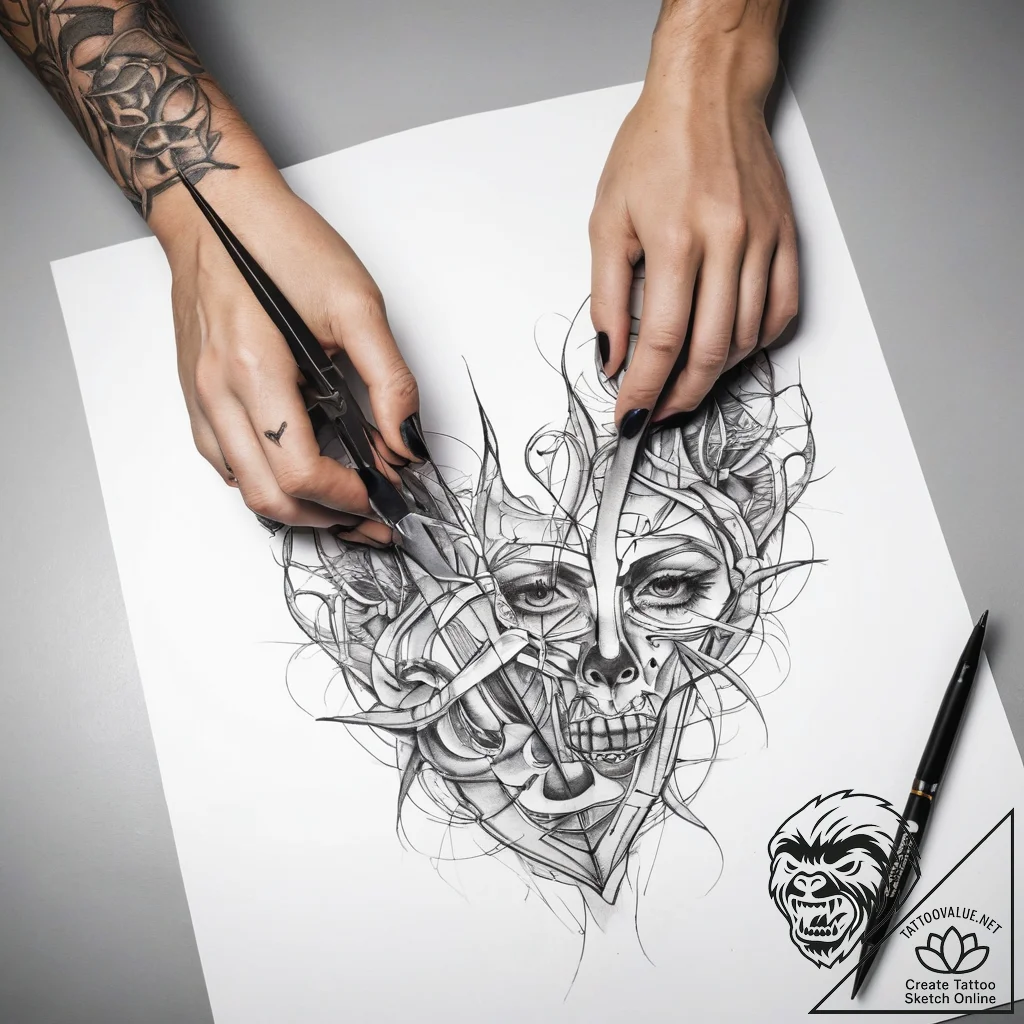 Tattoo sketch hands with a scissors - tattoo sketch (№1757467860_0, 10.09.2025 01:31) — tattoovalue.net