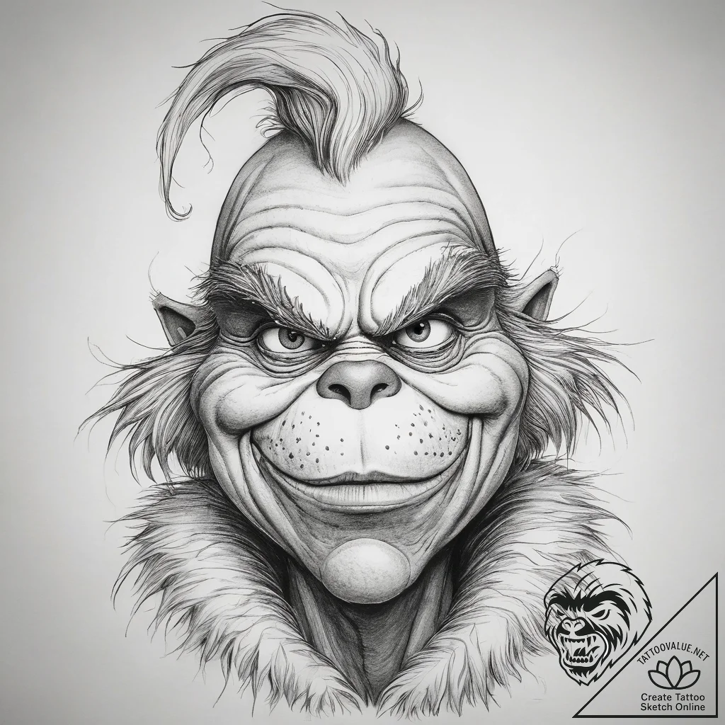 Tattoo sketch the grinch with a fur, tattoo d... - tattoo sketch (№1757468055_0, 10.09.2025 01:34) — tattoovalue.net
