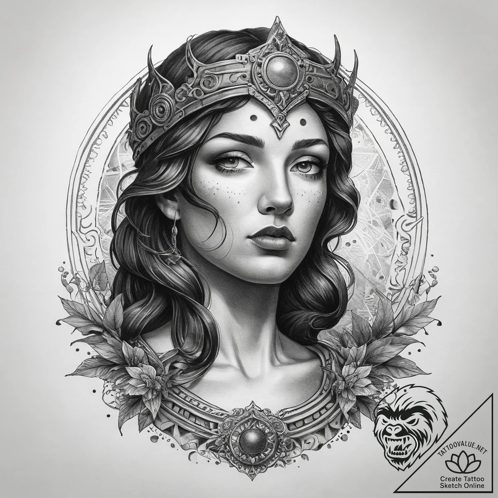 Tattoo sketch roman goddess minerva, ink illu... - tattoo sketch (№1757468445_0, 10.09.2025 01:40) — tattoovalue.net