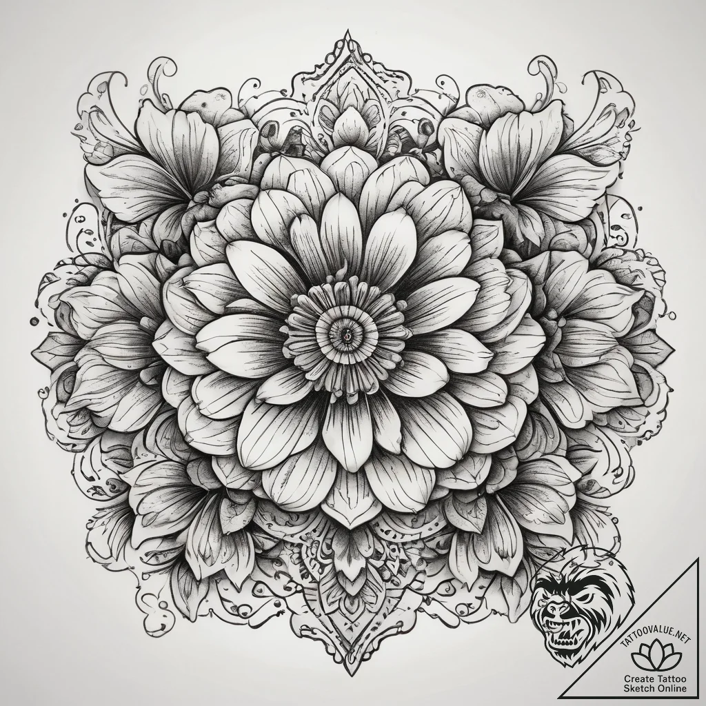 Tattoo sketch marigold, ink illustration for... - tattoo sketch (№1757470019_0, 10.09.2025 02:06) — tattoovalue.net