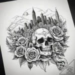 Tattoo sketch a city skyline, tattoo flash sh… – tattoo sketch (№1757471182_0, 10.09.2025 02:26) — tattoovalue.net