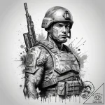 Tattoo sketch soldier with a pen, concept art… – tattoo sketch (№1757471376_0, 10.09.2025 02:29) — tattoovalue.net