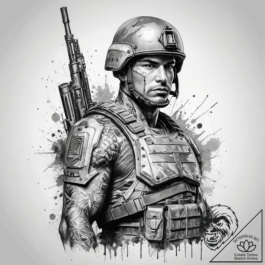 Tattoo sketch soldier with a pen, concept art... - tattoo sketch (№1757471376_0, 10.09.2025 02:29) — tattoovalue.net