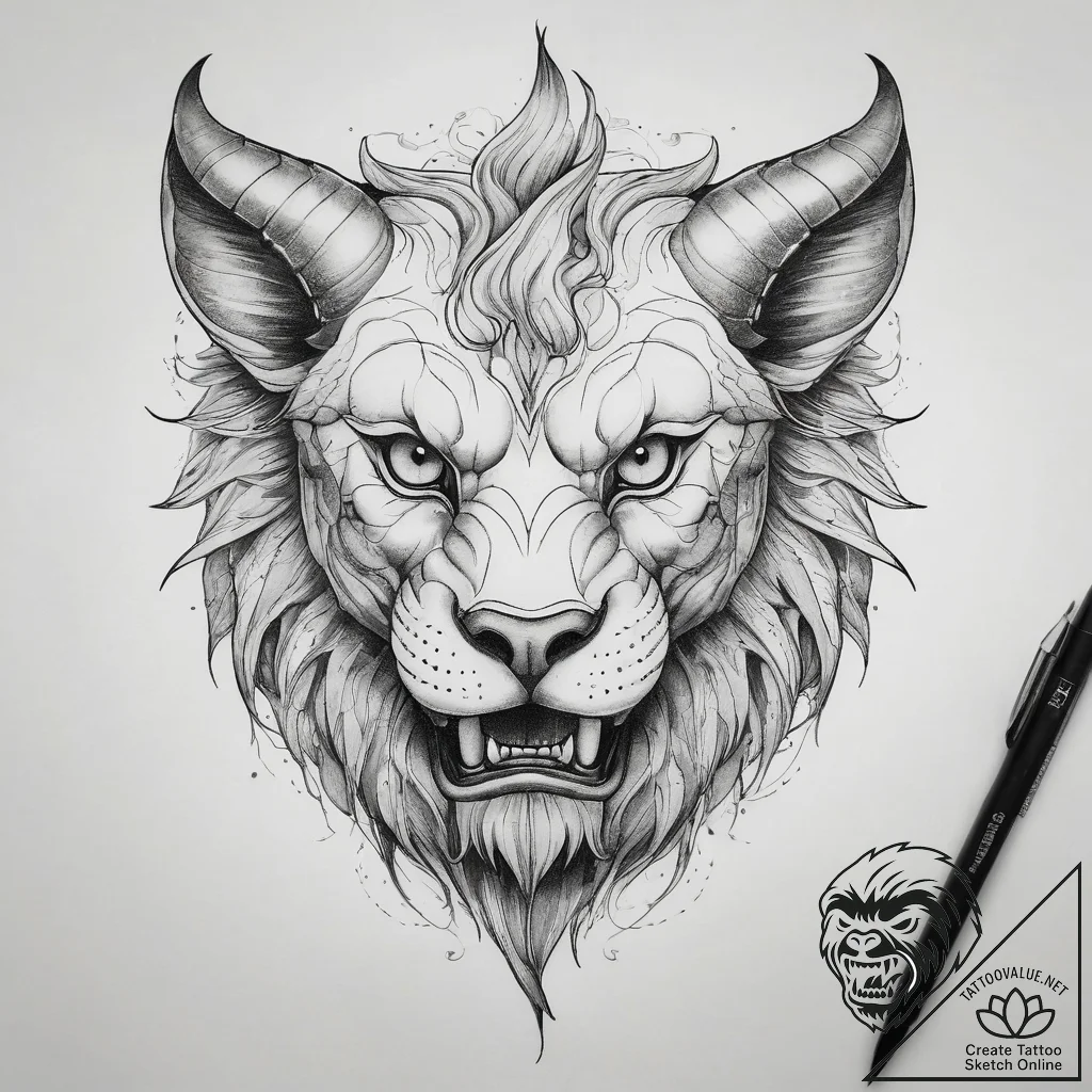Tattoo sketch chimera head, concept art for t... - tattoo sketch (№1757472346_0, 10.09.2025 02:45) — tattoovalue.net